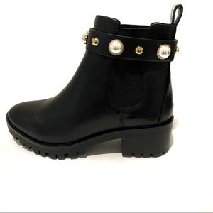 KARL LAGERFELD Pola Pearl Studded Chelsea Bootie Boots in Black -